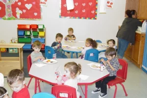 Kids celebrating Valentines Day at Preschool