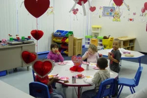 Kids celebrating Valentines Day at Preschool